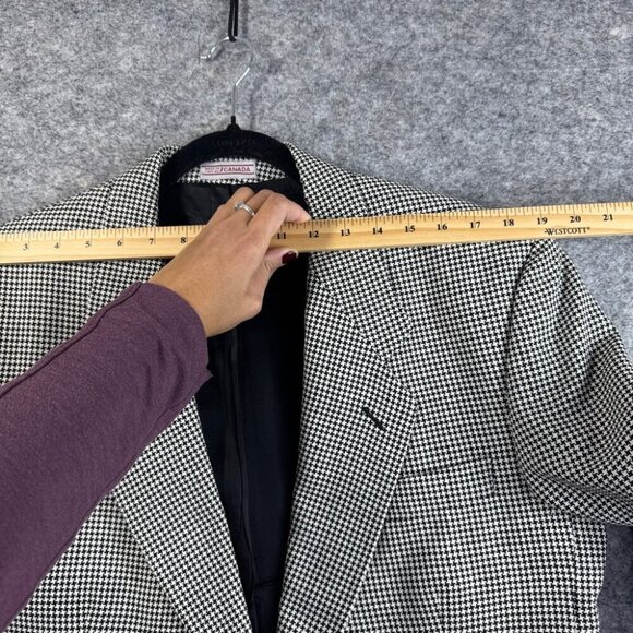 Vintage Black White Wool Houndstooth Checkered Academia Double Breasted Blazer - Picture 8 of 16
